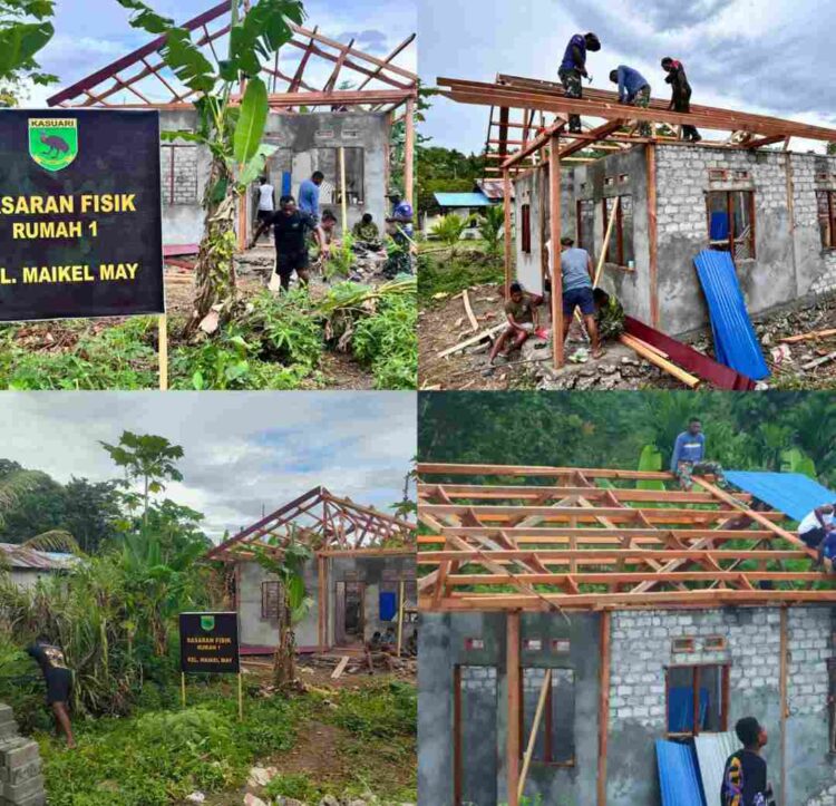 Satgas TMMD Ke-128 Kodim 1801 Manokwari Mulai Pasang Atap Seng Rumah