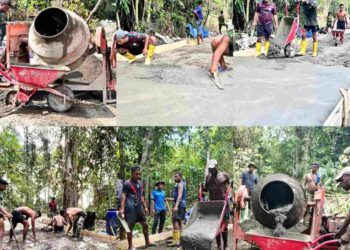 Semangat Gotong Royong Satgas TMMD Ke-128 Kodim 1801/Manokwari: Pembangunan Cor Jalan Kampung Tanah Rubuh