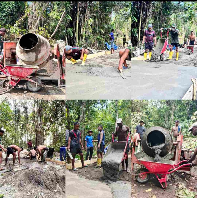 Semangat Gotong Royong Satgas TMMD Ke-128 Kodim 1801/Manokwari: Pembangunan Cor Jalan Kampung Tanah Rubuh
