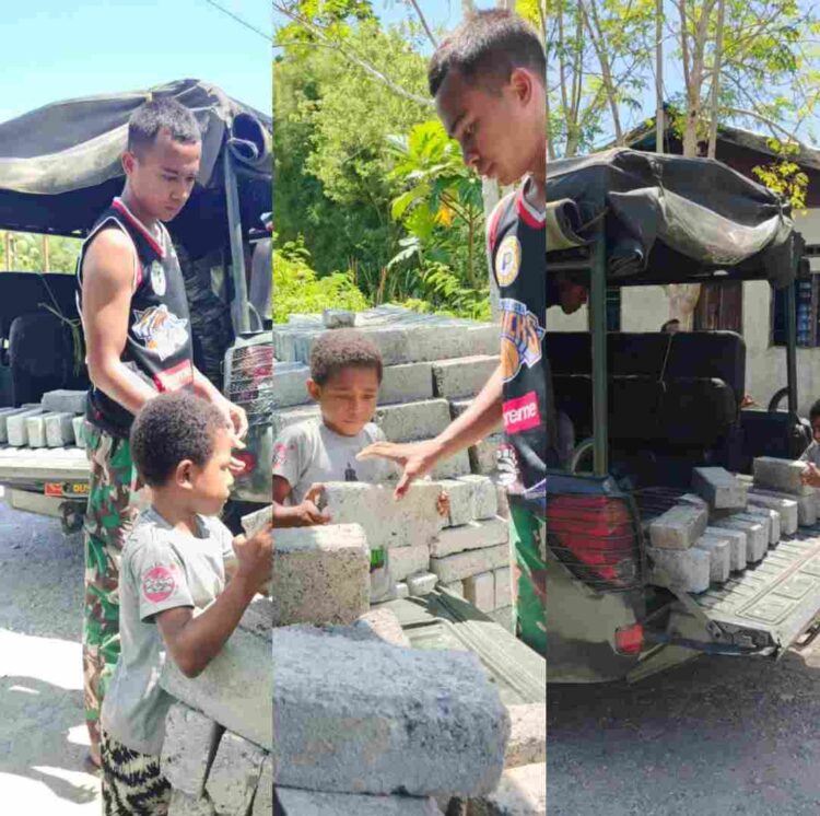 TMMD Ke-128 Kodim 1801 Manokwari, Bangkitkan Jiwa Kebersamaan Anak-Anak Bergotong-royong Bangun Kampung