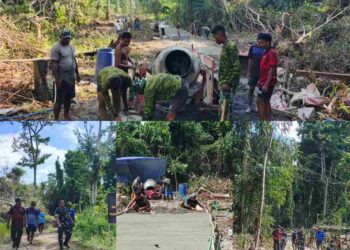 TMMD Ke-128 Kodim 1801 Manokwari Laksanakan Pengecoran Jalan Capai 62 Persen