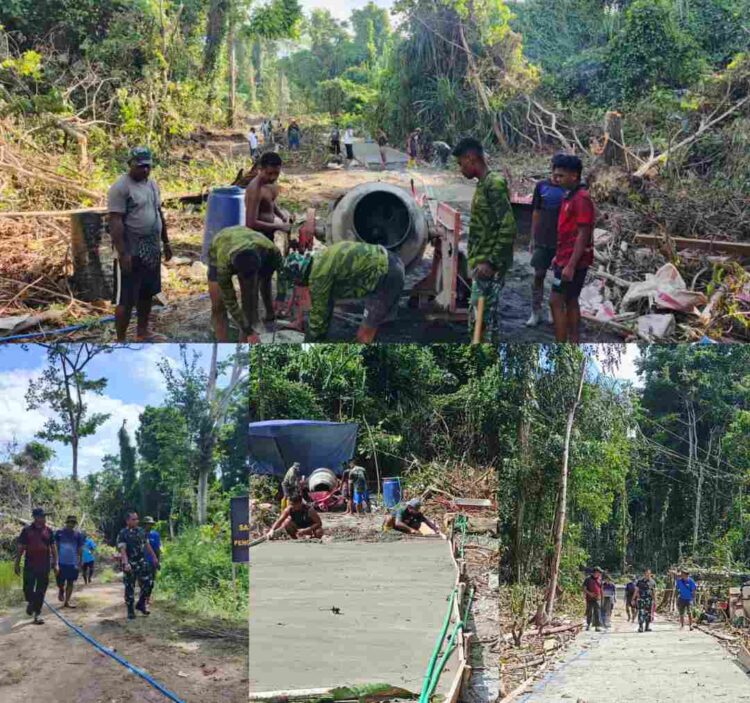 TMMD Ke-128 Kodim 1801 Manokwari Laksanakan Pengecoran Jalan Capai 62 Persen