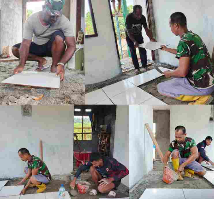 RTLH TMMD Ke-128 Kodim 1801/Manokwari Mulai Tahap Pemasangan Keramik
