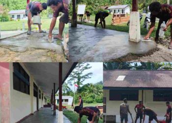 TMMD Ke-128 Kodim 1801/Manokwari Laksanakan Pengecoran Lantai Teras SD Inpres 62 Asai