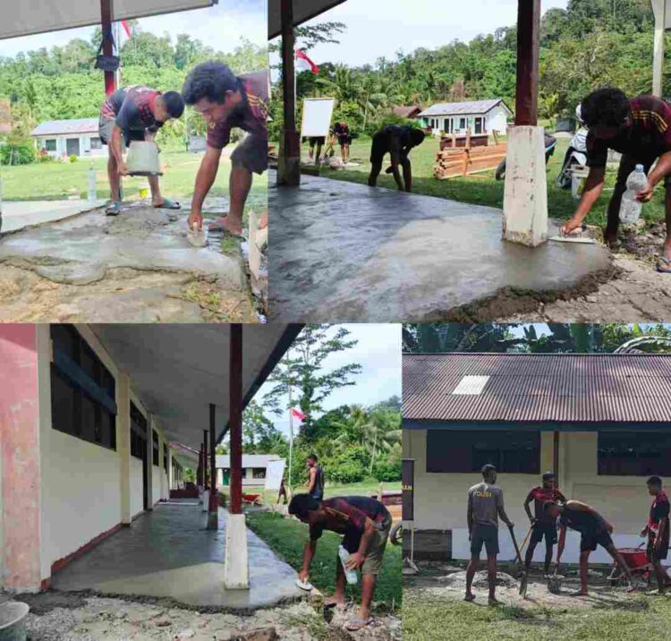 TMMD Ke-128 Kodim 1801/Manokwari Laksanakan Pengecoran Lantai Teras SD Inpres 62 Asai