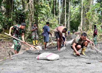 Progres Pengecoran Jalan Kampung Tanah Rubuh TMMD Ke-128 Capai 85 Persen