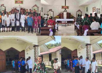 Tingkatkan Keimanan, Personel Satgas TMMD Ke-128 Kodim 1801/Manokwari Laksanakan Ibadah Minggu