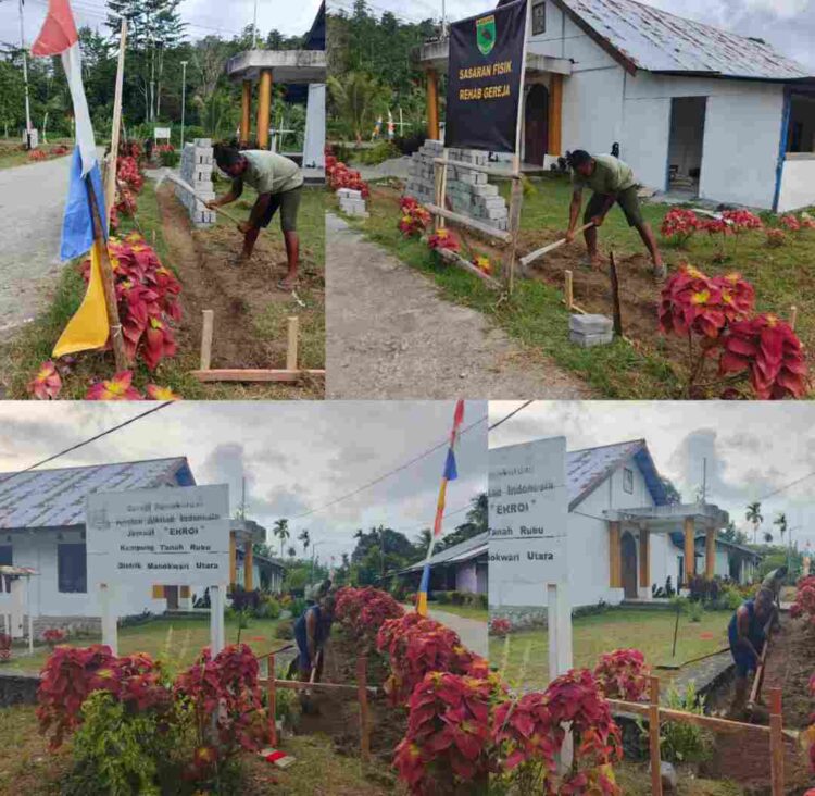 Penggalian Pondasi Pagar Gereja GPkAI Jemaat Erroi Mulai Dikerjakan Satgas TMMD Ke-128 Kodim 1801/Manokwari