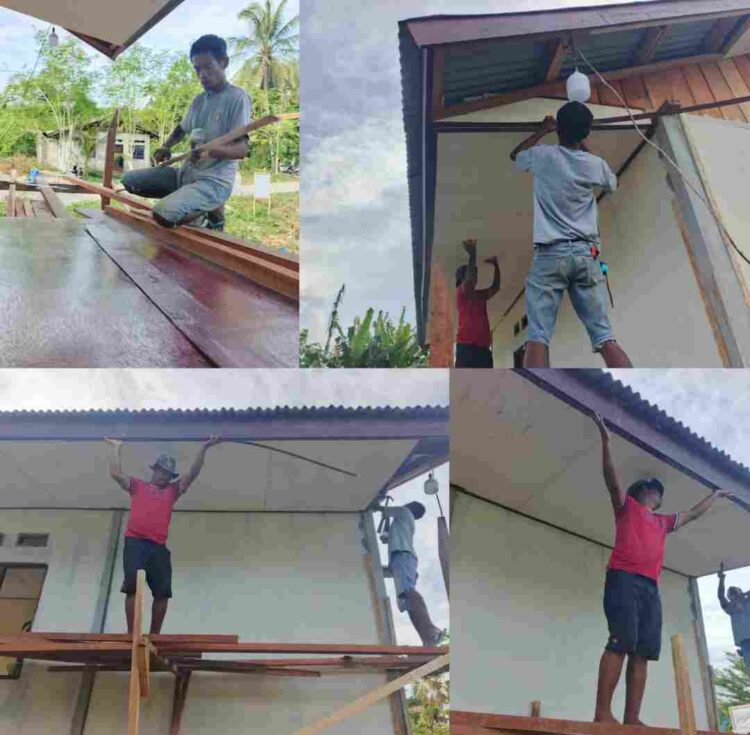 Satgas TMMD Ke-128 Lakukan Pemasangan Lis Plafon