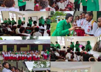 Persit KCK Cabang XII Kodim 1801/PD XVIII Kasuari Gelar Penyuluhan Gosok Gigi dan Cuci Tangan di SD Inpres 62 Asai