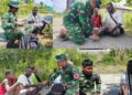 Cek Kesehatan Warga di Lokasi TMMD Ke-128, Serda Bagus Keliling Kampung