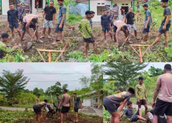 Satgas TMMD Ke-128 Kodim 1801/Manokwari Gotong Royong Bersihkan Pekarangan RTLH