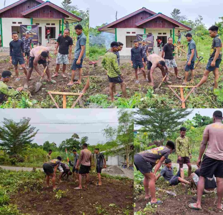 Satgas TMMD Ke-128 Kodim 1801/Manokwari Gotong Royong Bersihkan Pekarangan RTLH