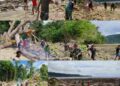 Gotong Royong Bersama Warga, Satgas TMMD Ke-128 Bersihkan Pantai di Kampung Tanah Rubuh