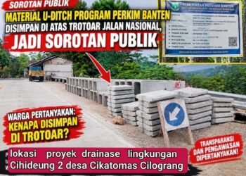 Material U-Ditch Program Perkim Banten Disimpan di Atas Trotoar Jalan Nasional, Jadi Sorotan Publik